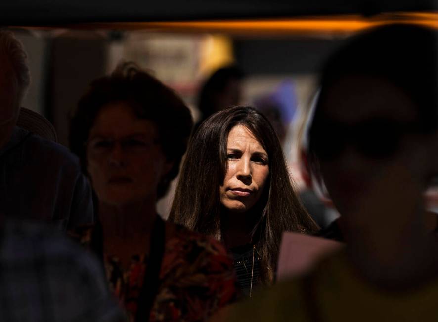 Attendees listen to a speaker during the anti-abortion rally “Honoring our Forgotten Babies" ...