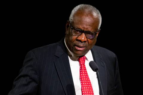 Supreme Court Justice Clarence Thomas speaks Sept. 16, 2021, at the University of Notre Dame in ...