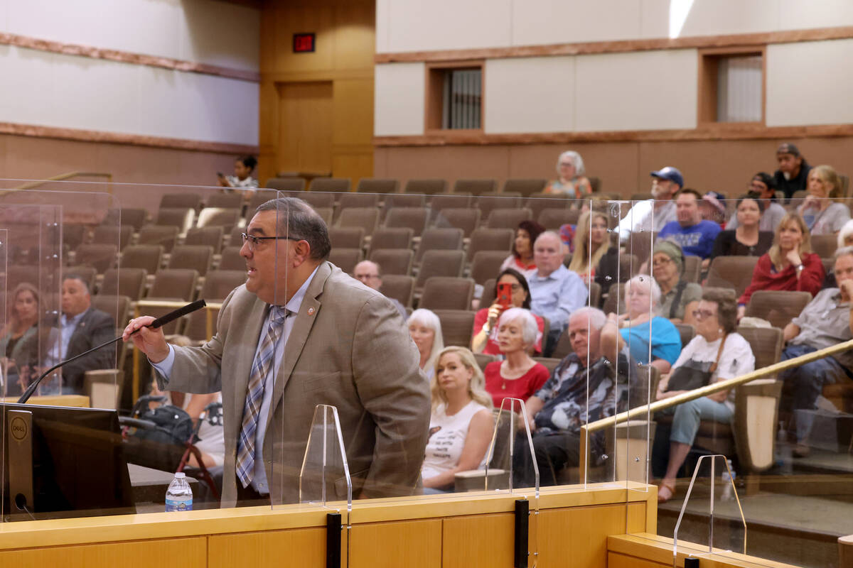 Clark County Registrar of Voters Joe Gloria speaks during a Clark County Commission meeting in ...