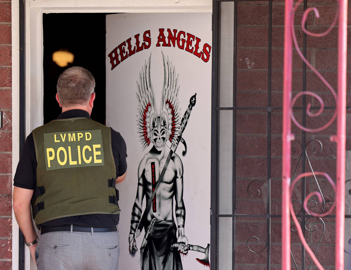 Las Vegas and Henderson police raid the Hells Angels headquarters on East Bonanza Road on Wedne ...