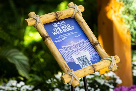 A QR code is displayed at the Bellagio Conservatory as part of the a loyalty program from MGM R ...