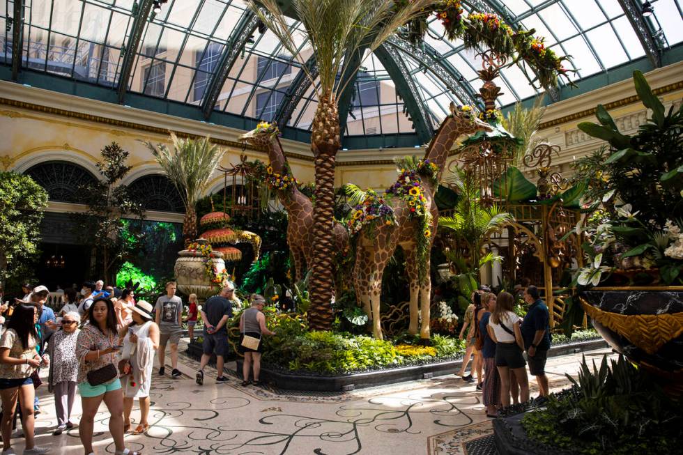 People walk around the Bellagio Conservatory, one of the QR code locations as part of the a loy ...