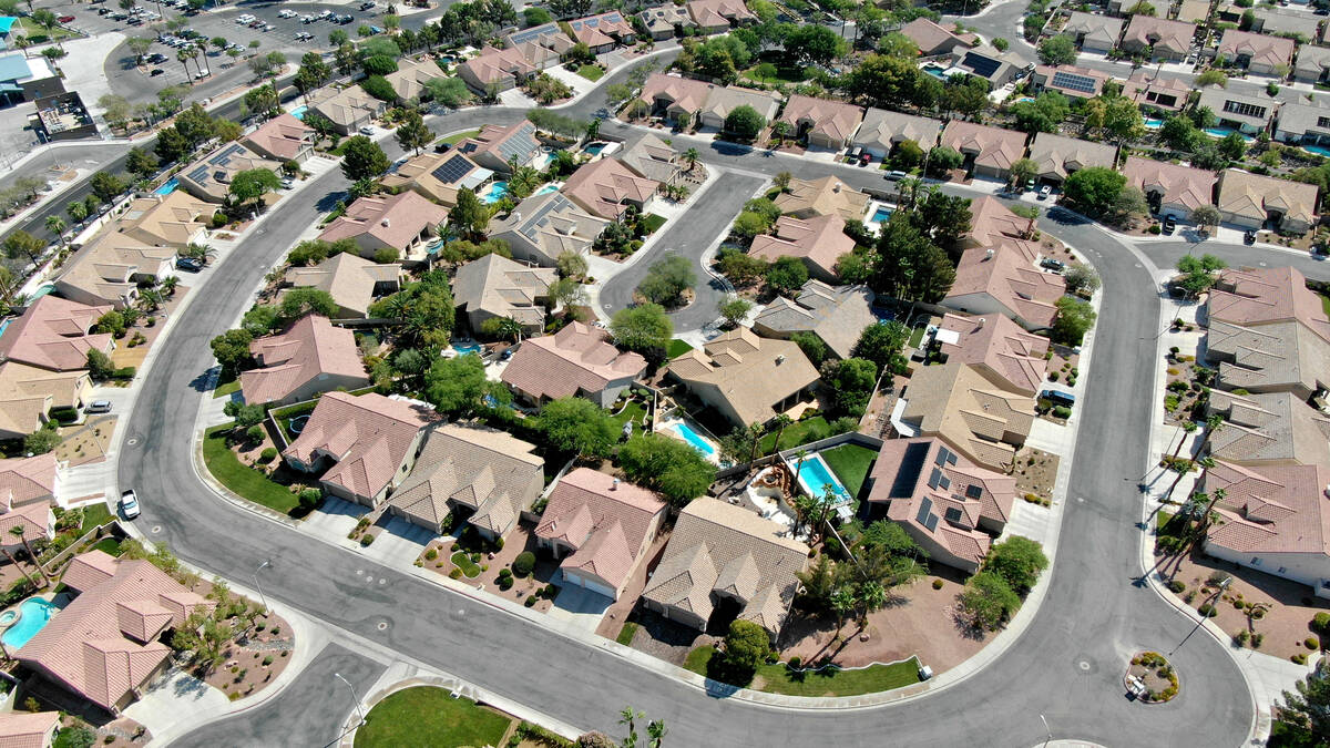 An aerial view of housing near Paseo Verde Parkway in Henderson, Nevada on Tuesday, June 29, 20 ...