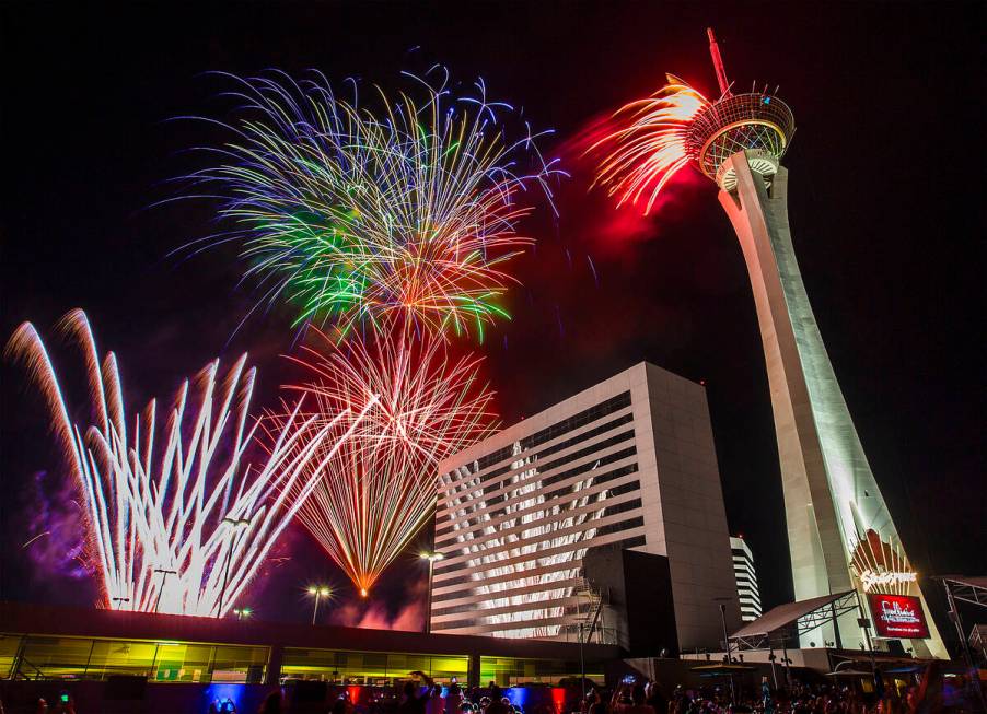 In this July 4, 2018, file photo, Fourth of July fireworks fill the Las Vegas skyline at the El ...