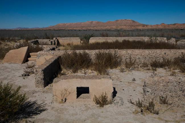 Remnants of a structure in St. Thomas, in the Lake Mead National Recreation Area, Tuesday, Oct. ...
