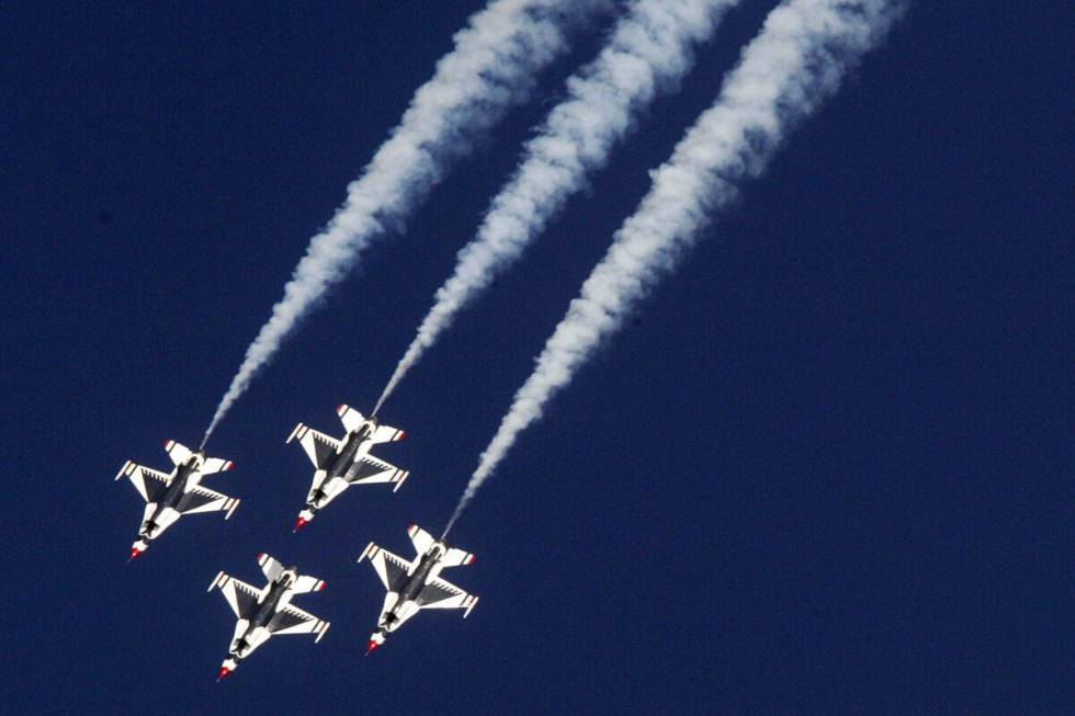 The United States Air Force Thunderbirds practice at Nellis Air Force Base Friday, Nov. 14, 200 ...