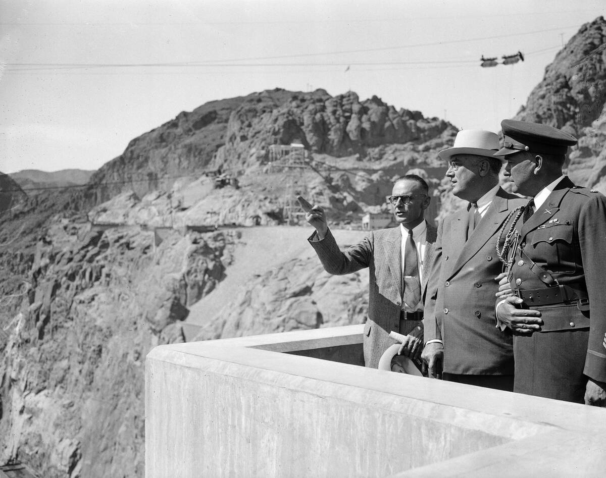 Pres. Franklin Roosevelt viewed the Boulder Dam project for the first time in Nevada at its bor ...