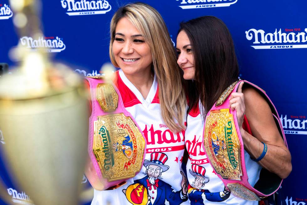 Competitive eaters Miki Sudo, the number-one-ranked female in the world, and Michelle Lesco, la ...