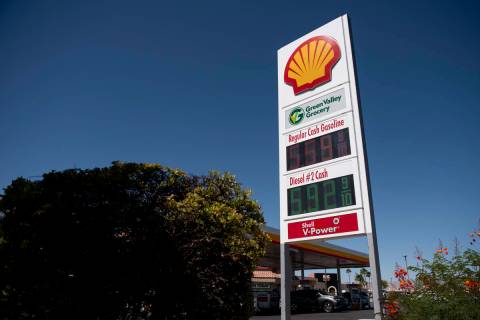 A Shell station on West Sahara Avenue shows a gas price of $5.59, on Monday, June 6, 2022, in L ...