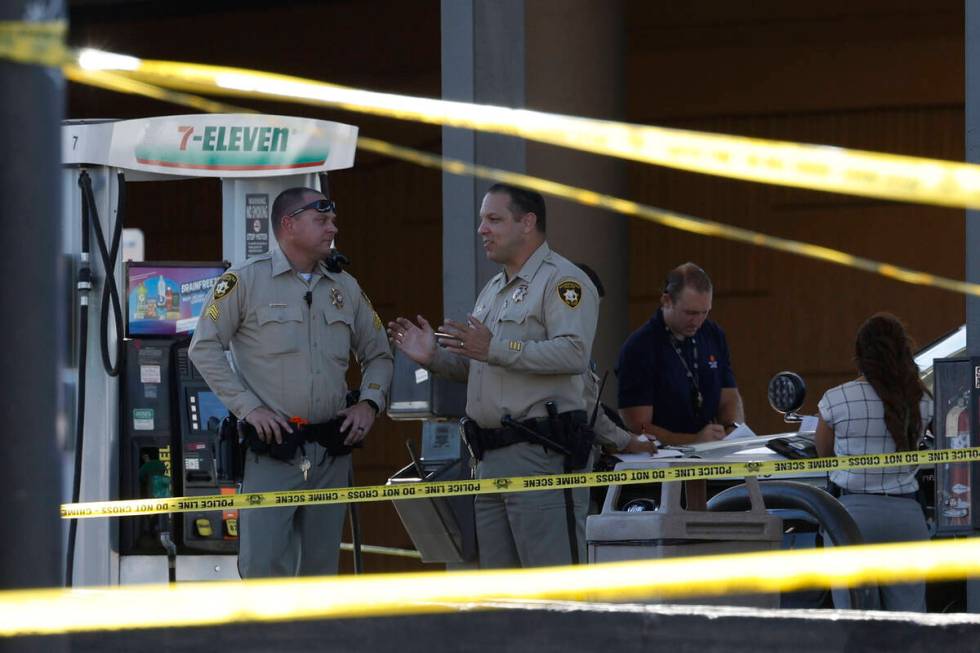 Las Vegas police investigate a fatal shooting at a 7-Eleven, 1601 W. Oakey Blvd., Saturday, Jul ...