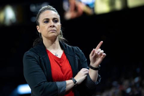 Las Vegas Aces coach Becky Hammon is shown at Michelob Ultra Arena on Tuesday, June 21, 2022, i ...