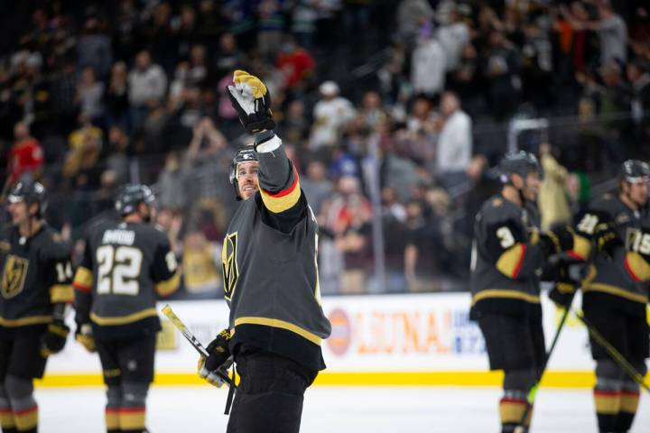 Golden Knights center Jonathan Marchessault (81) waves to the crowd during the third period of ...