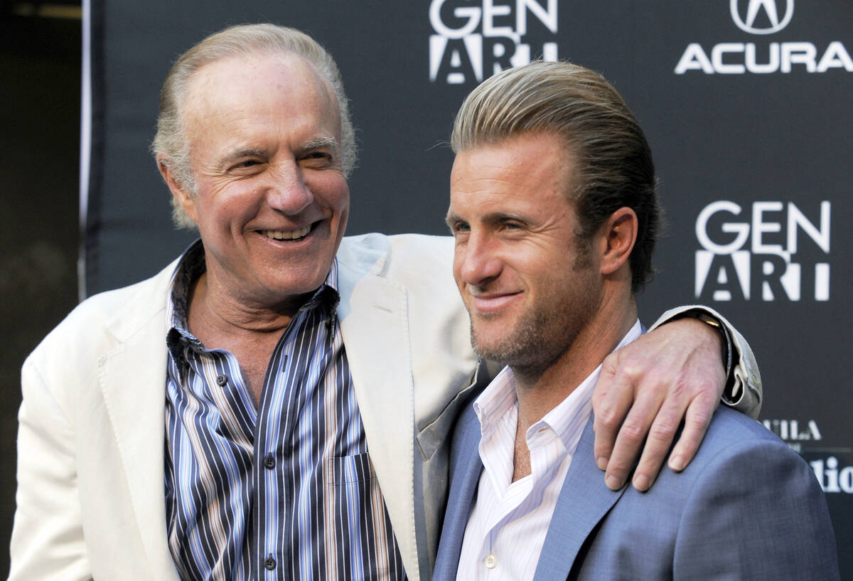 FILE - Scott Caan, right, writer/producer/star of the film "Mercy," poses with his fa ...