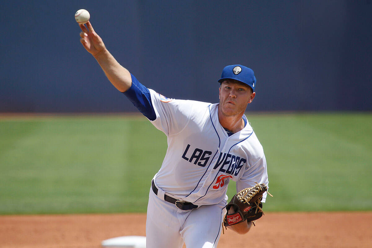 Noah Syndergaard of the Las Vegas 51s pitches against the Salt Lake Bees at Cashman Field on Su ...