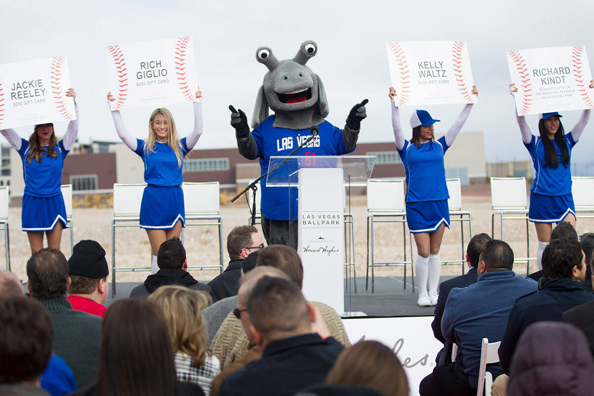 Las Vegas 51s mascot Cosmo during the groundbreaking ceremony of the team's future stadium in S ...