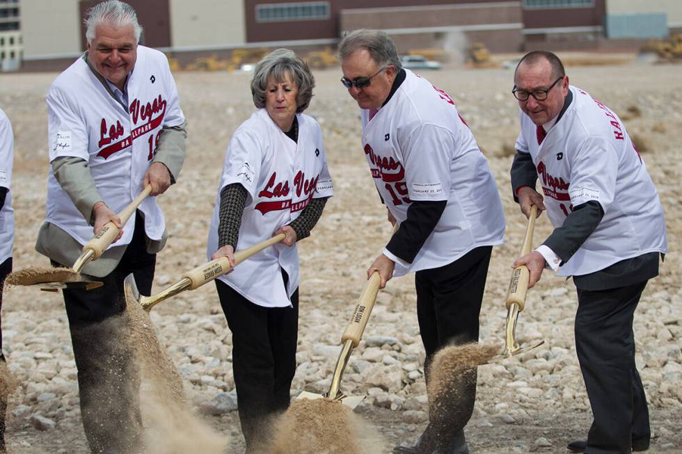 Governor Steve Sisolak, Clark County Commissioner Susan Brager, Las Vegas 51s president Don Log ...