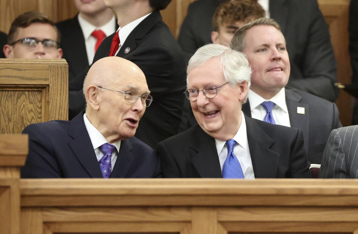 President Dallin H. Oaks, left, first counselor in the First Presidency of The Church of Jesus ...