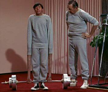 Jerry Lewis, left, and Michael Ross in one of the famous sight gags from "The Nutty Professor" ...