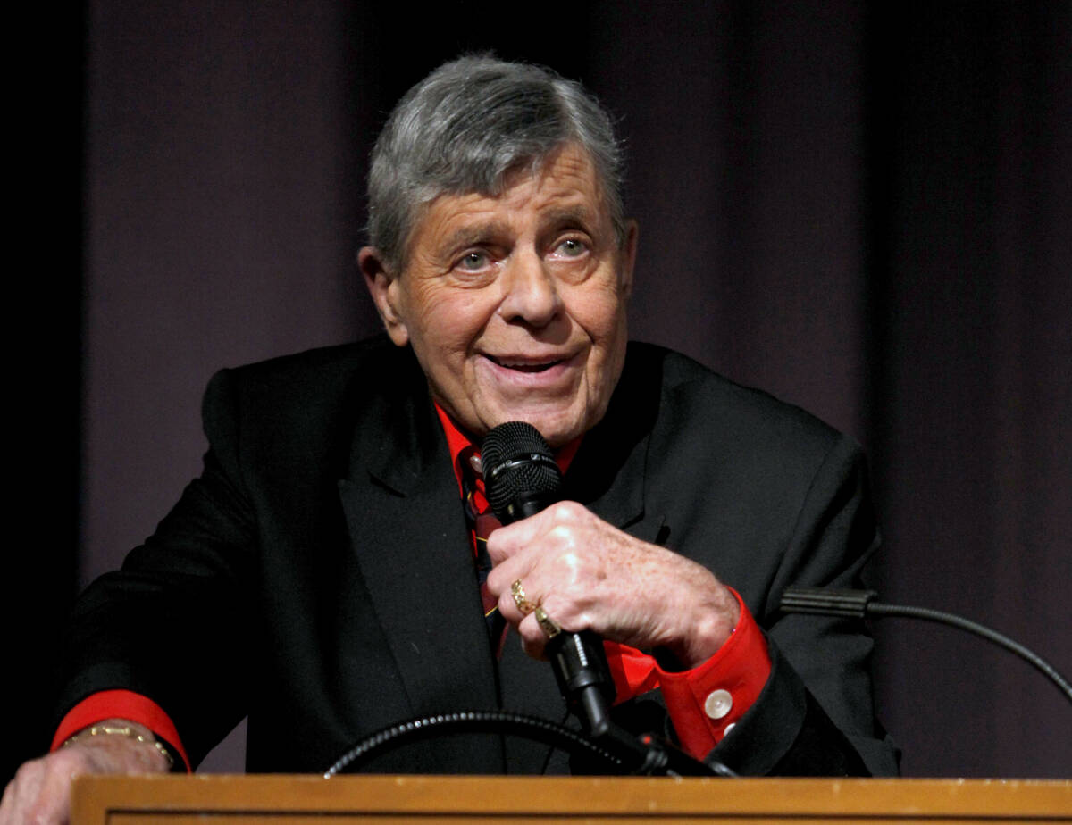 FILE - In this Dec. 7, 2011 file photo released by Starz shows comedian Jerry Lewis speaking at ...