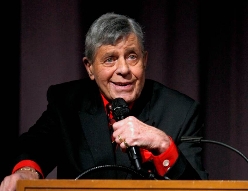 FILE - In this Dec. 7, 2011 file photo released by Starz shows comedian Jerry Lewis speaking at ...