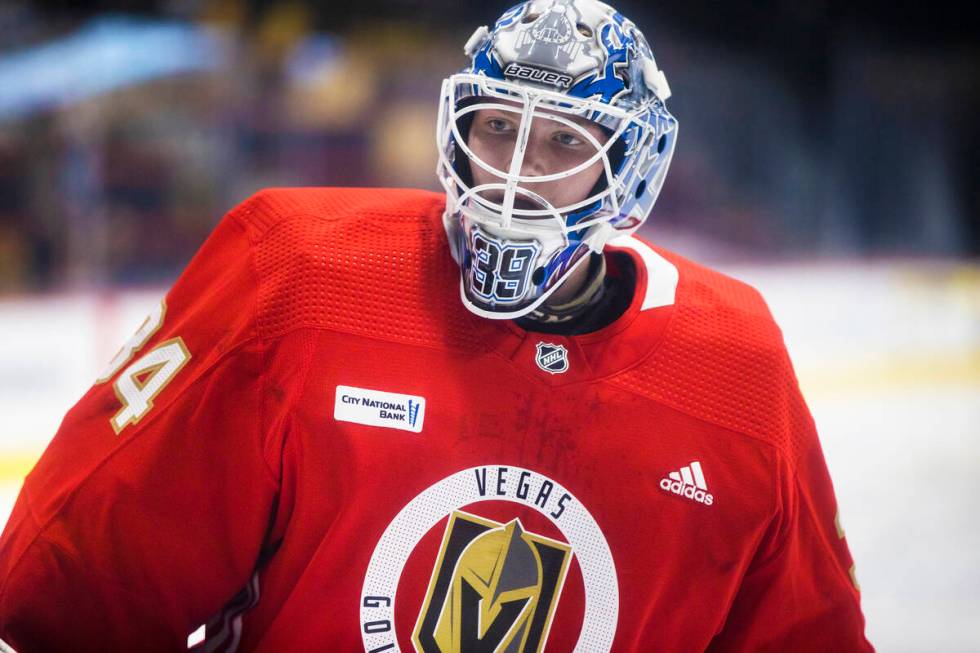 Golden Knights Cameron Whitehead (34) takes part in development camp at City National Arena on ...