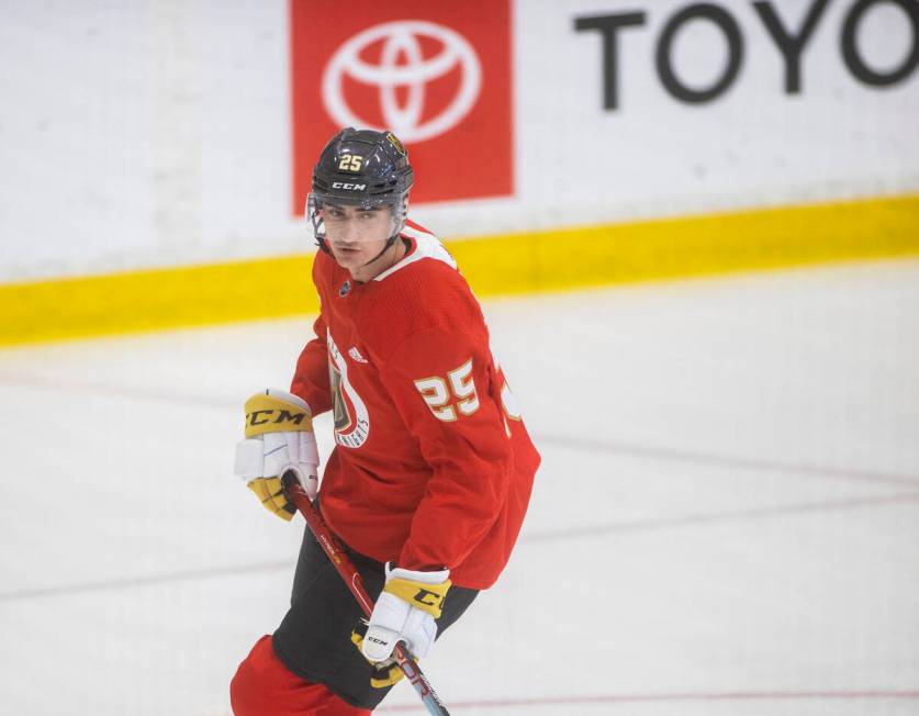 Golden Knights Matyas Sapovaliv (25) takes part in development camp at City National Arena on M ...