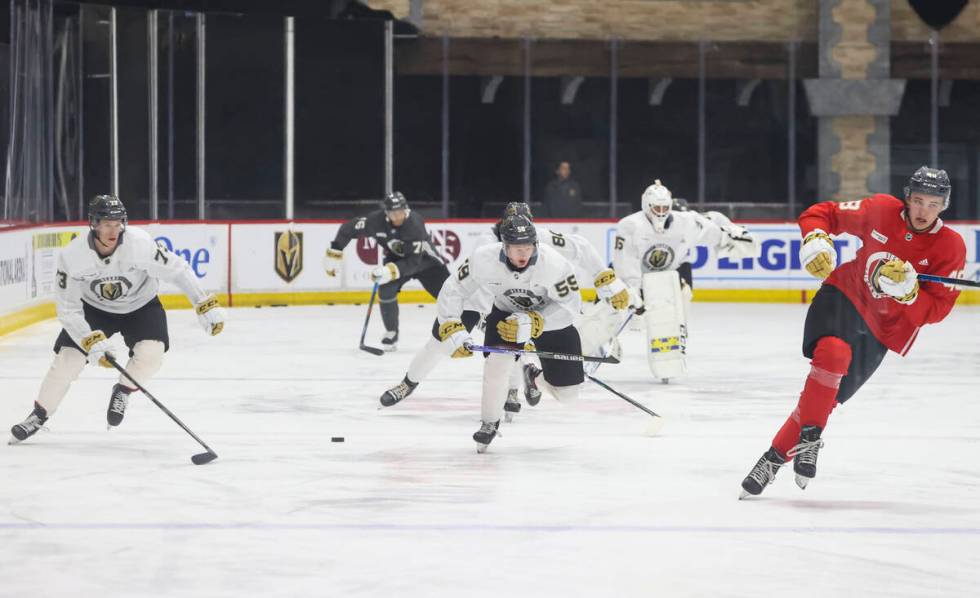 Golden Knights players train during development camp at City National Arena on Thursday, July 1 ...