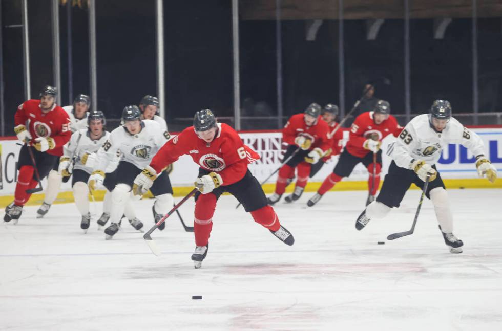 Golden Knights players train during development camp at City National Arena on Thursday, July 1 ...