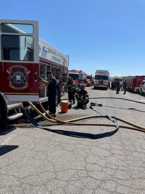 Crews respond to an explosion Monday, July 11, 2022, at the Armorock Polymer Concrete building ...