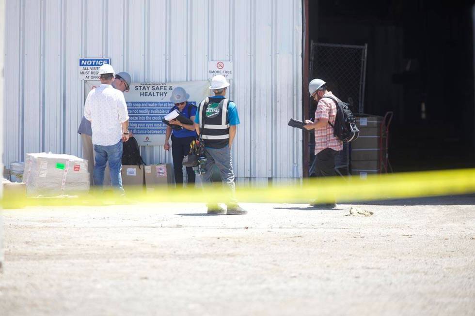 An explosion at Armorock Polymer Concrete is investigated Monday, July 11, 2022, in Boulder Cit ...