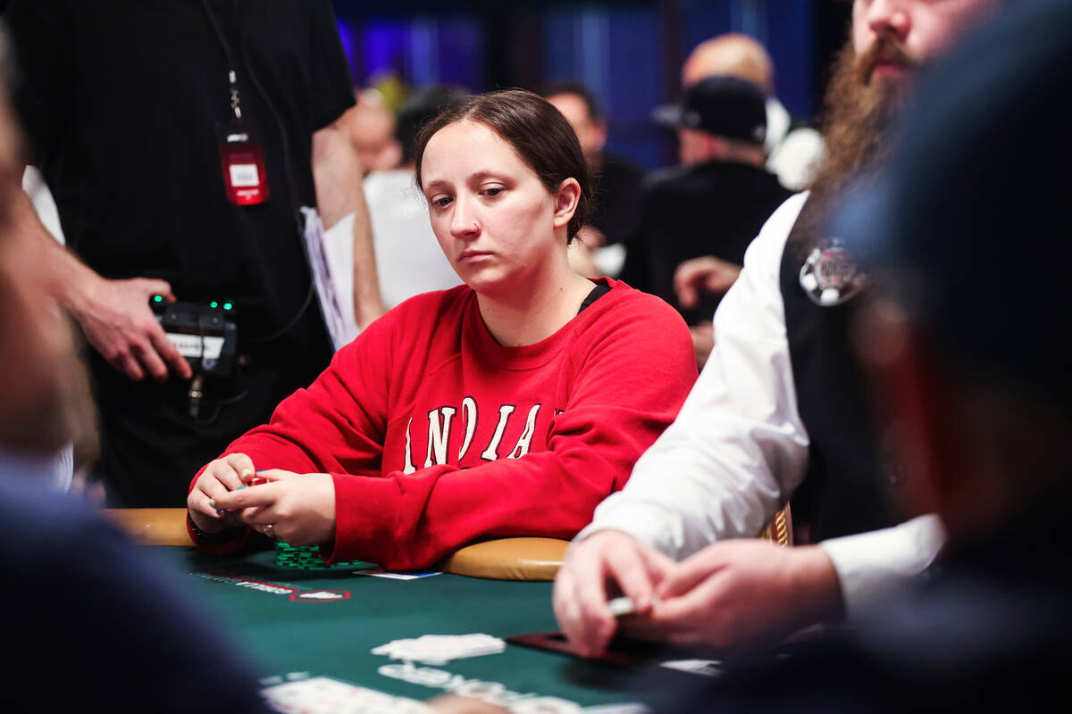 Shelby Wells plays during day six of the World Series of Poker Main Event, the $10,000 buy-in N ...