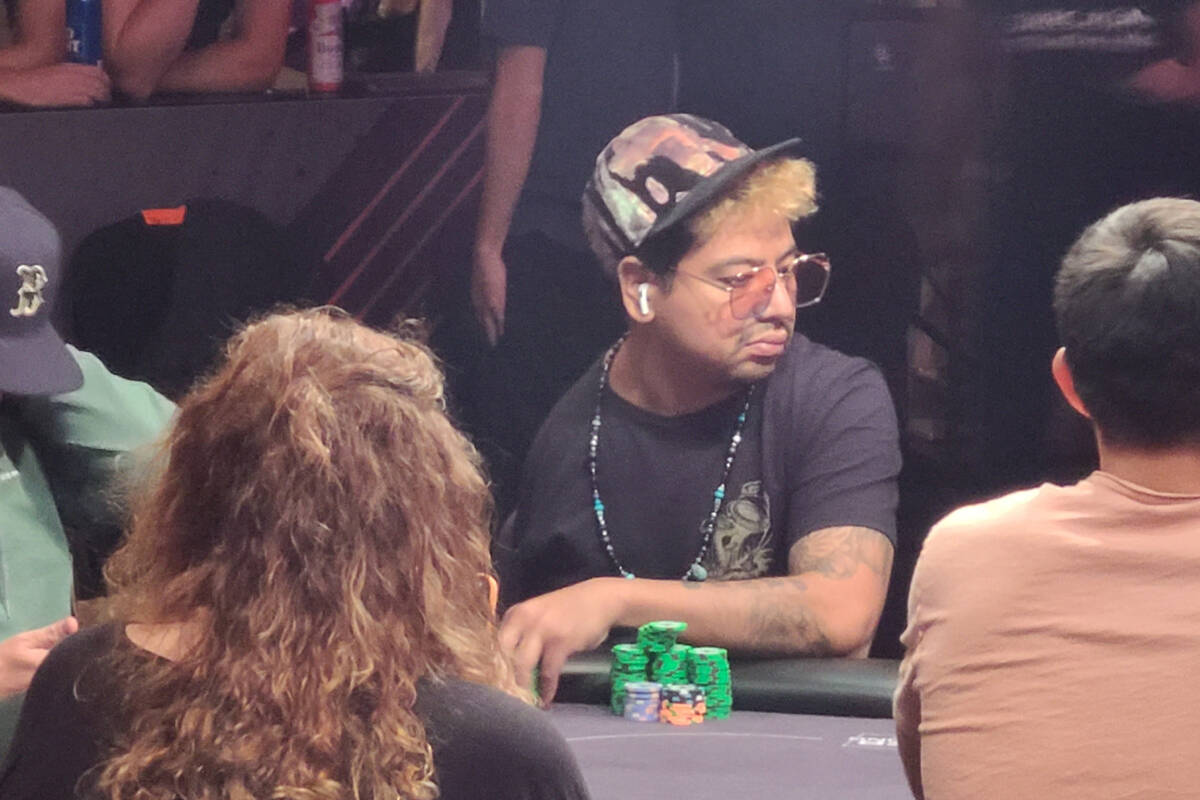 David Diaz of Houston plays in the $10,000 buy-in Main Event No-limit Hold'em World Championshi ...