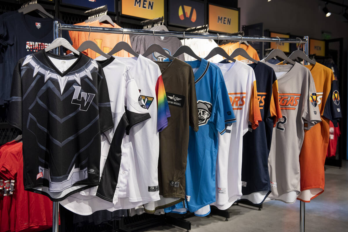 The Las Vegas Aviators have worn nine different jersey designs this year, from left, Black Pant ...