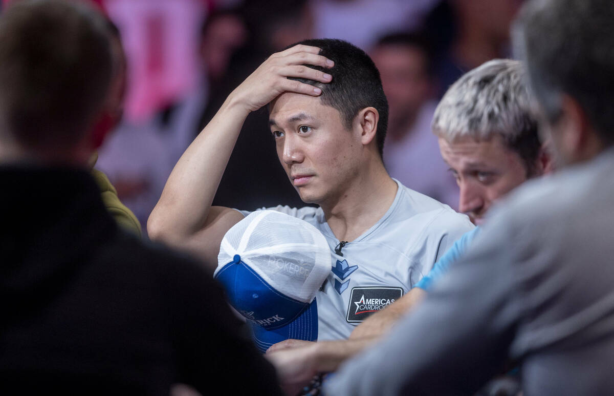Player Matthew Su looks on in concern during final table play at the WSOP Main Event within the ...