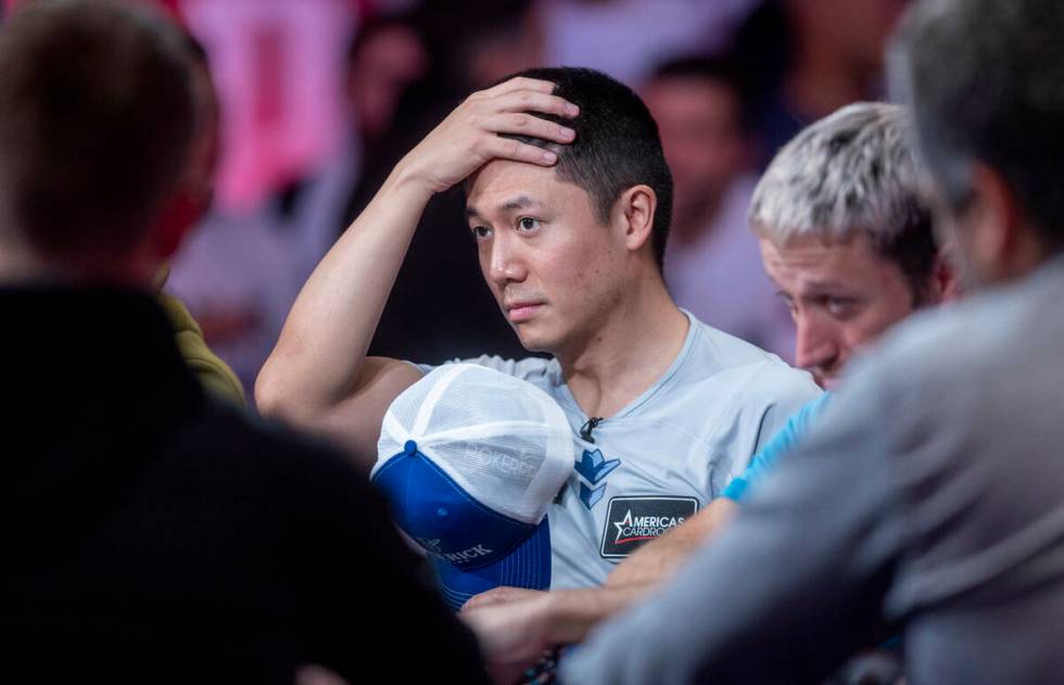 Player Matthew Su looks on in concern during final table play at the WSOP Main Event within the ...