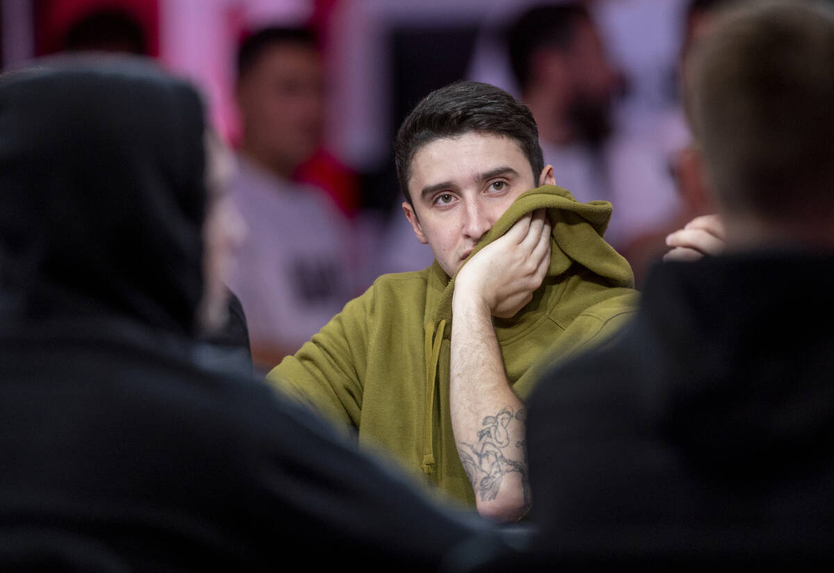 Player Michael Duek looks to others during final table play at the WSOP Main Event within the B ...