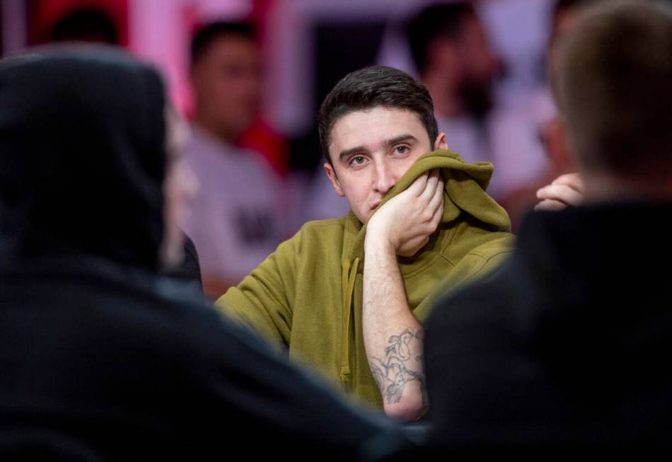 Player Michael Duek looks to others during final table play at the WSOP Main Event within the B ...