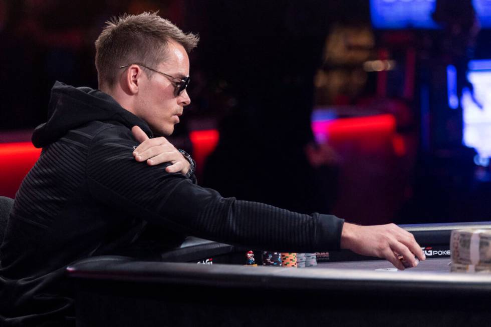 Espen Jorstad competes in the last table of the main event during the World Series of Poker, at ...