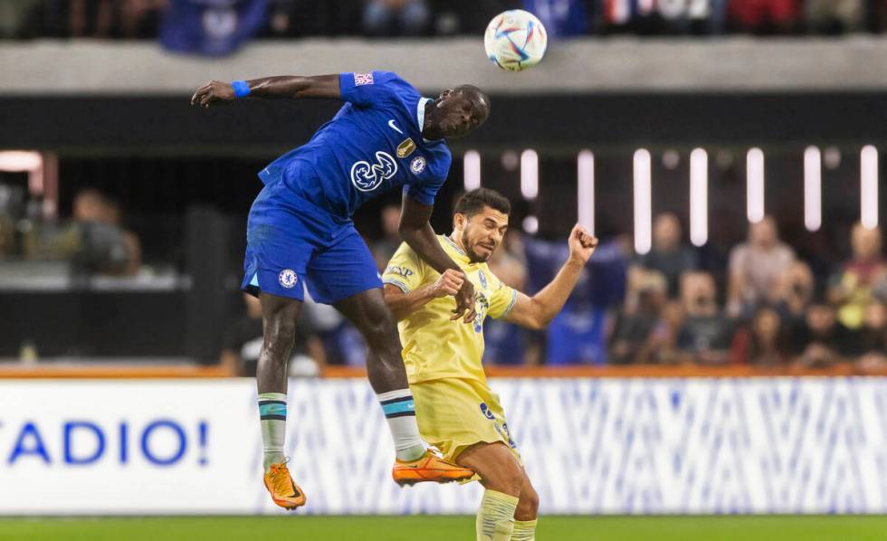 Chelsea’s Malang Sarr (31) heads the ball off a free kick over Club América’ ...