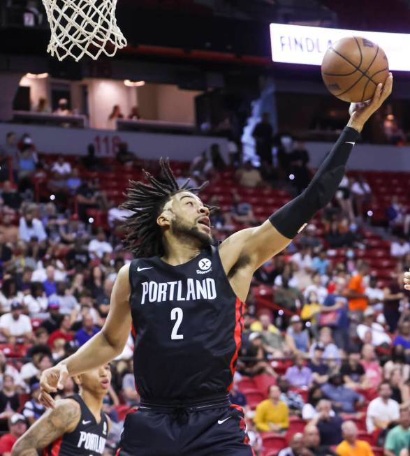 Portland Trail Blazers' Trendon Watford grabs a rebound against the New York Knicks during the ...