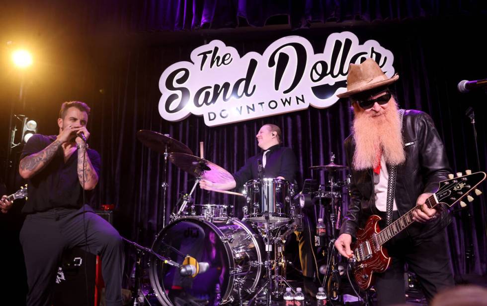 ZZ Top front man Billy F. Gibbons, right, and Franky Perez perform on opening night at The Sand ...