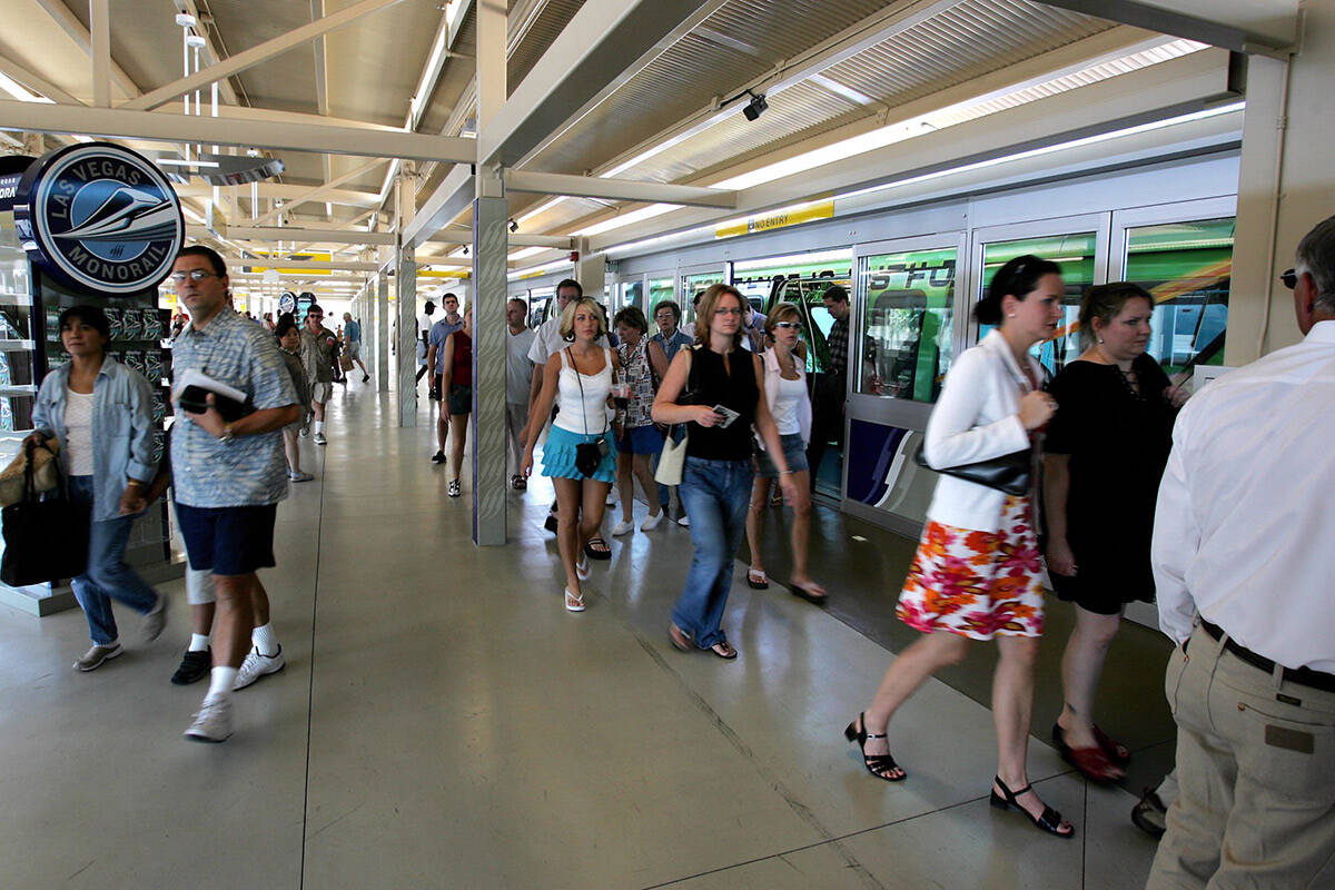 Passengers exit the monorail at the MGM Grand station on July 20, 2004. The monorail has brough ...