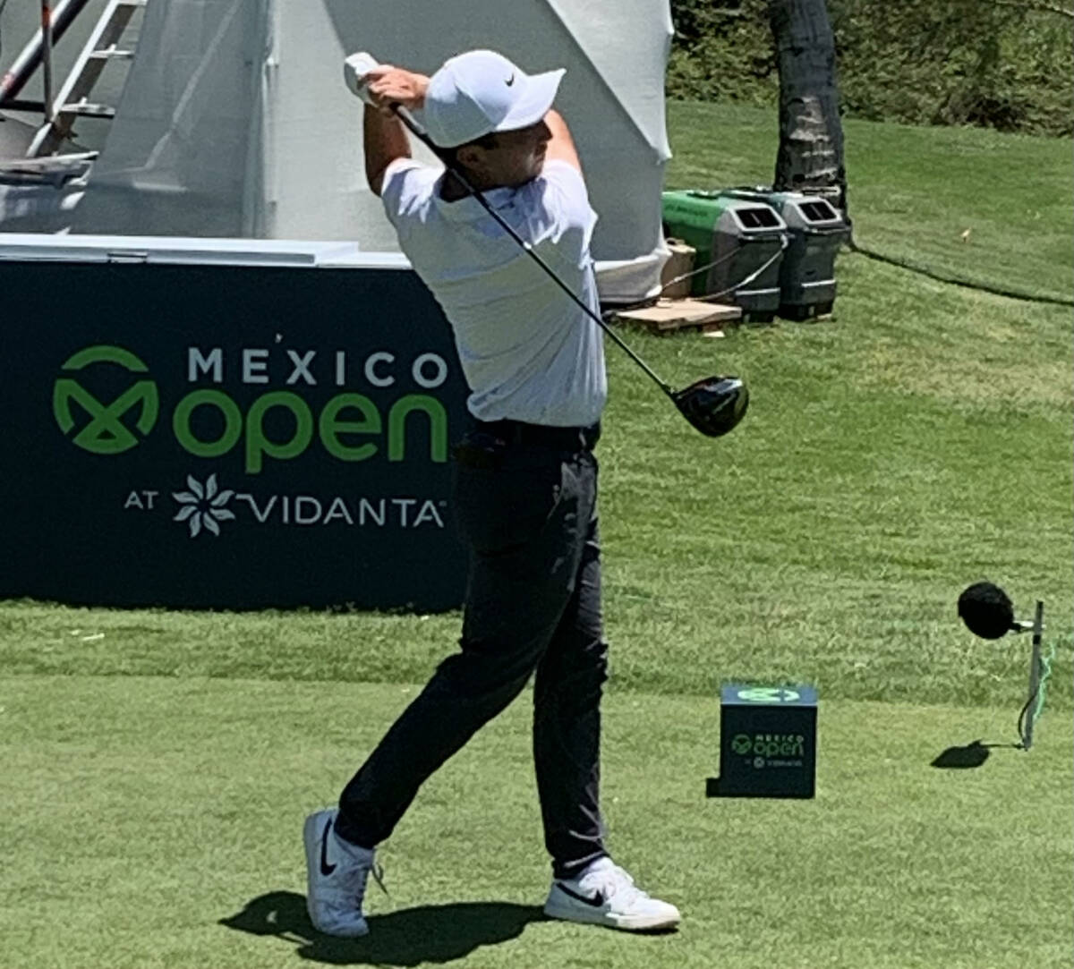 Doug Ghim tees off on the eighth hole during the second round of the Mexico Open at Vidanta on ...