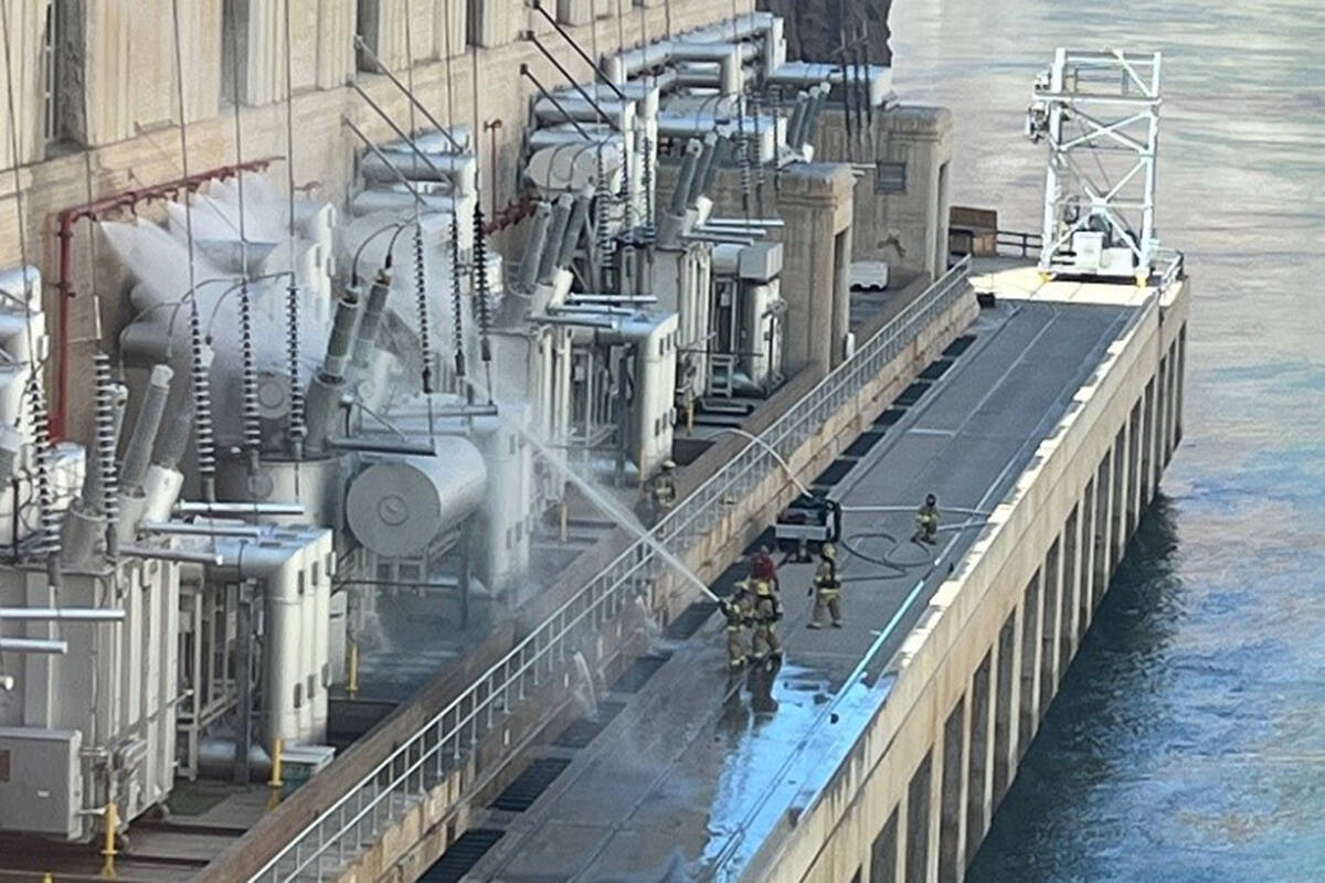 A transformer fire at Hoover Dam on Tuesday, July 19, 2022, shot plumes of smoke into the air, ...