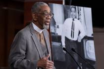 FILE - Rep. Bobby Rush, D-Ill., speaks during a news conference about the "Emmett Till Ant ...