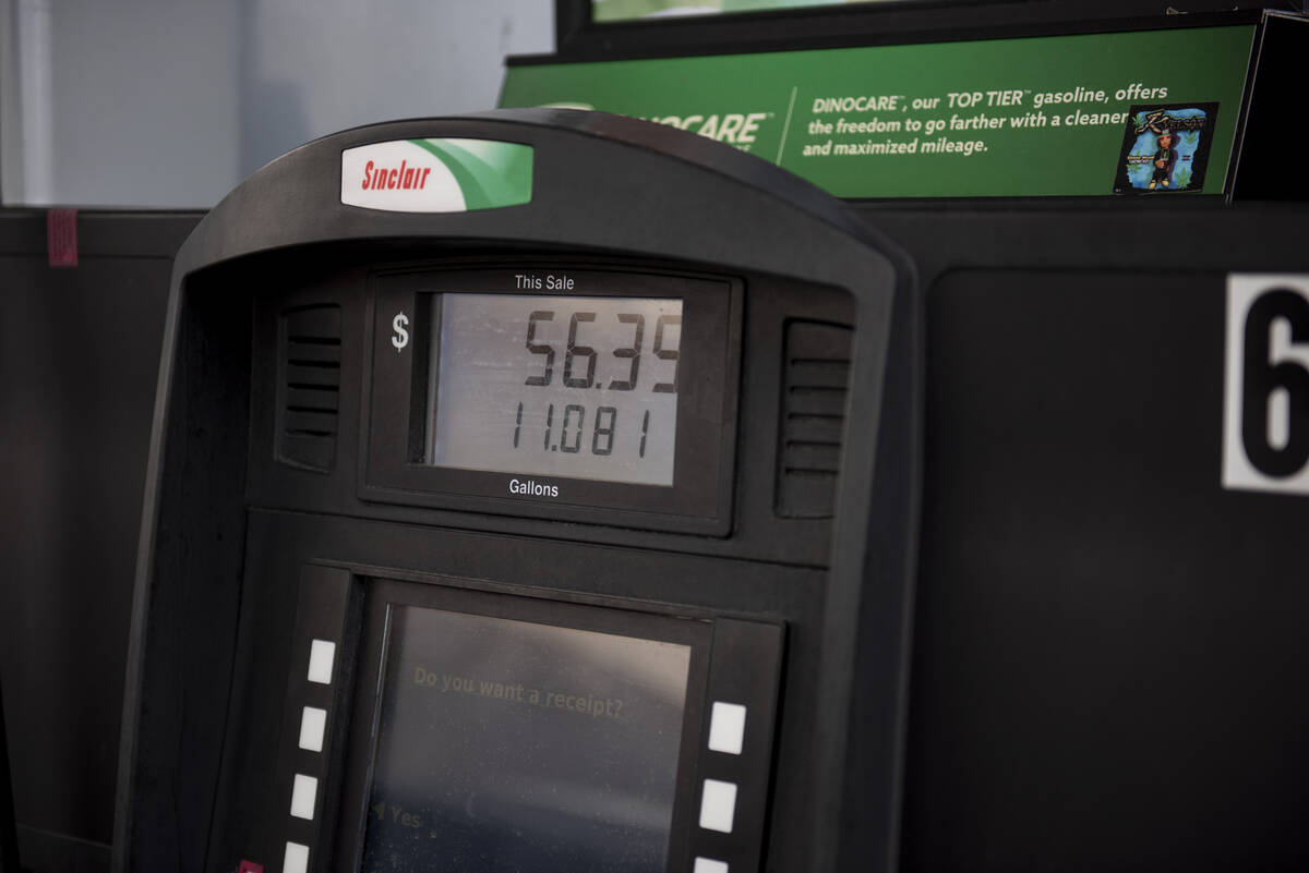 Valentina Jaimes' total shows on a gas pump at a Sinclair station on South Fort Apache Rd. on W ...