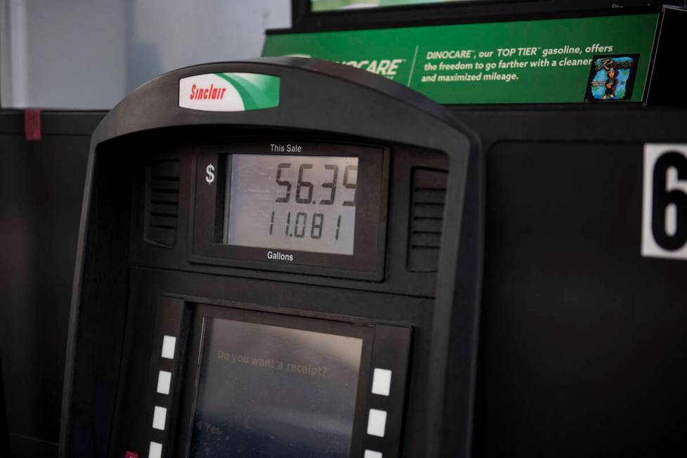 Valentina Jaimes' total shows on a gas pump at a Sinclair station on South Fort Apache Rd. on W ...