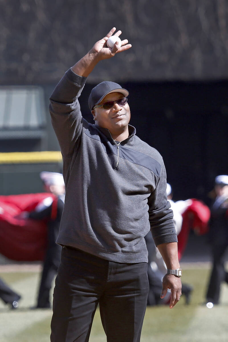 Former Chicago White Sox great Bo Jackson waves to the crowd before throwing the ceremonial fir ...