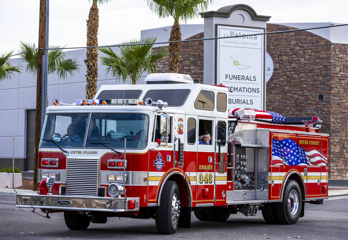 The Raymond J. Pfeifer Memorial Caisson departs on its maiden mission for the funeral for Las V ...