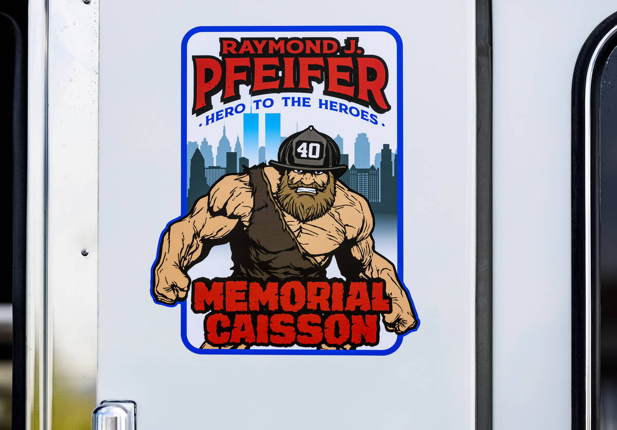 Plaque on the Raymond J. Pfeifer Memorial Caisson, a 1991 Pierce firetruck restored by retired ...